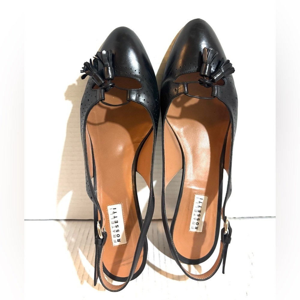 Fratelli Rossetti Black Leather Heels with Tassel Detail